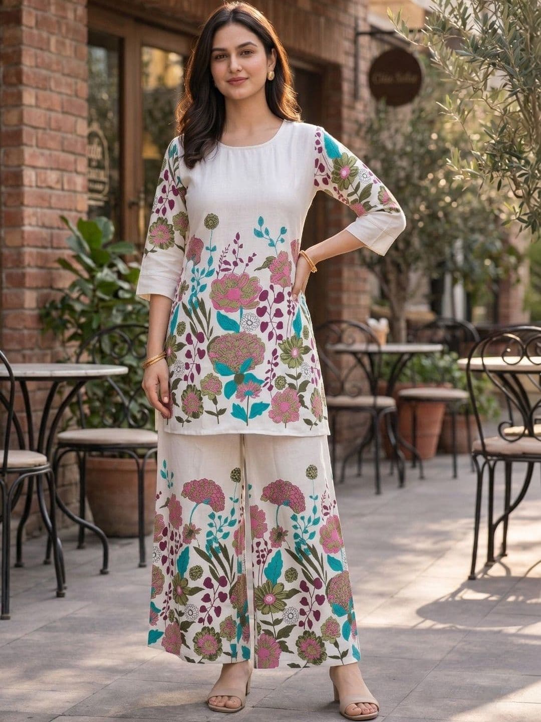 ZIVRAA Floral Printed Tunic with Palazzos - view 1