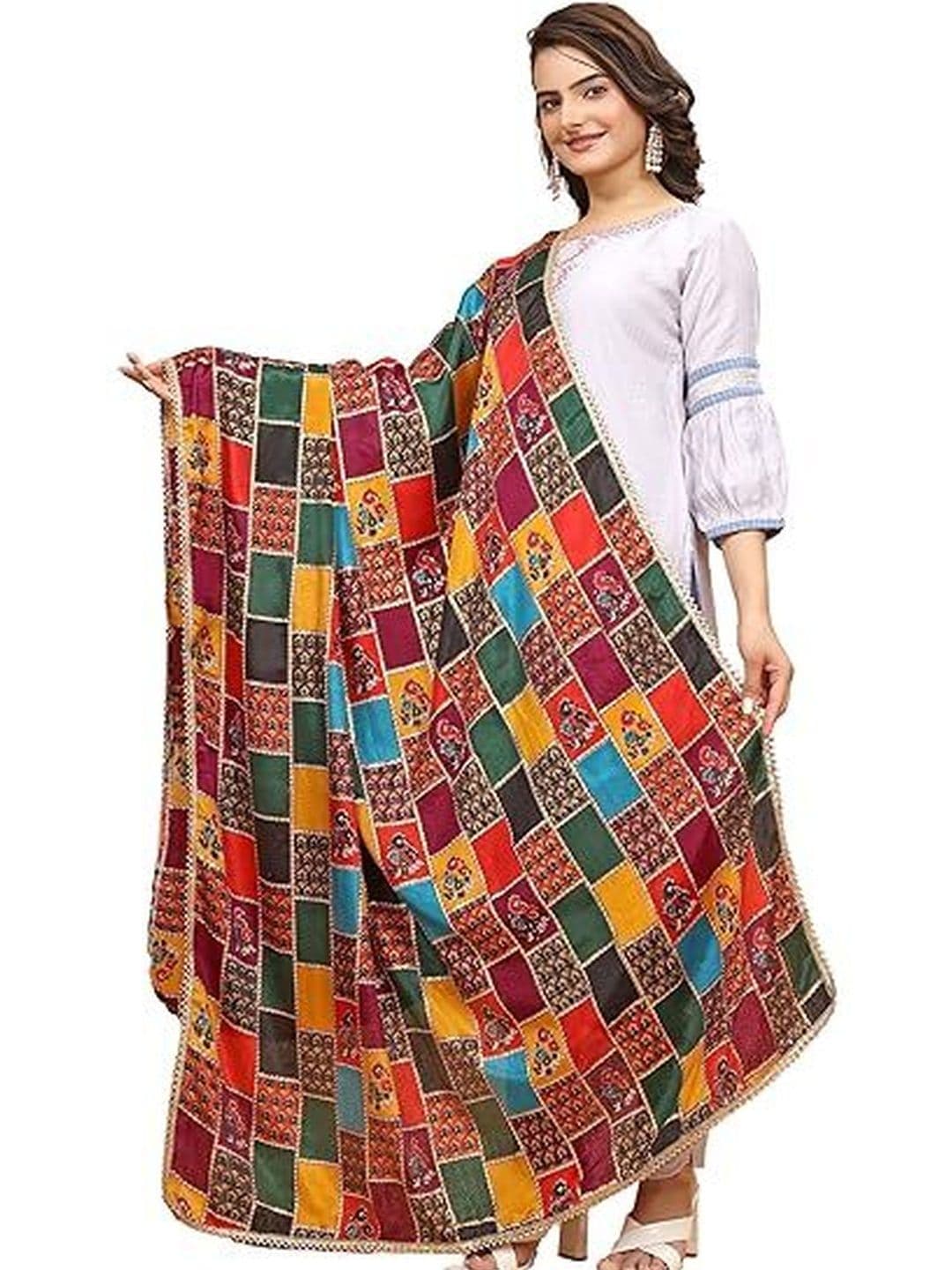 LA FEMINAE Ethnic Motifs Colourblocked Art Silk Dupatta with Zari - view 1