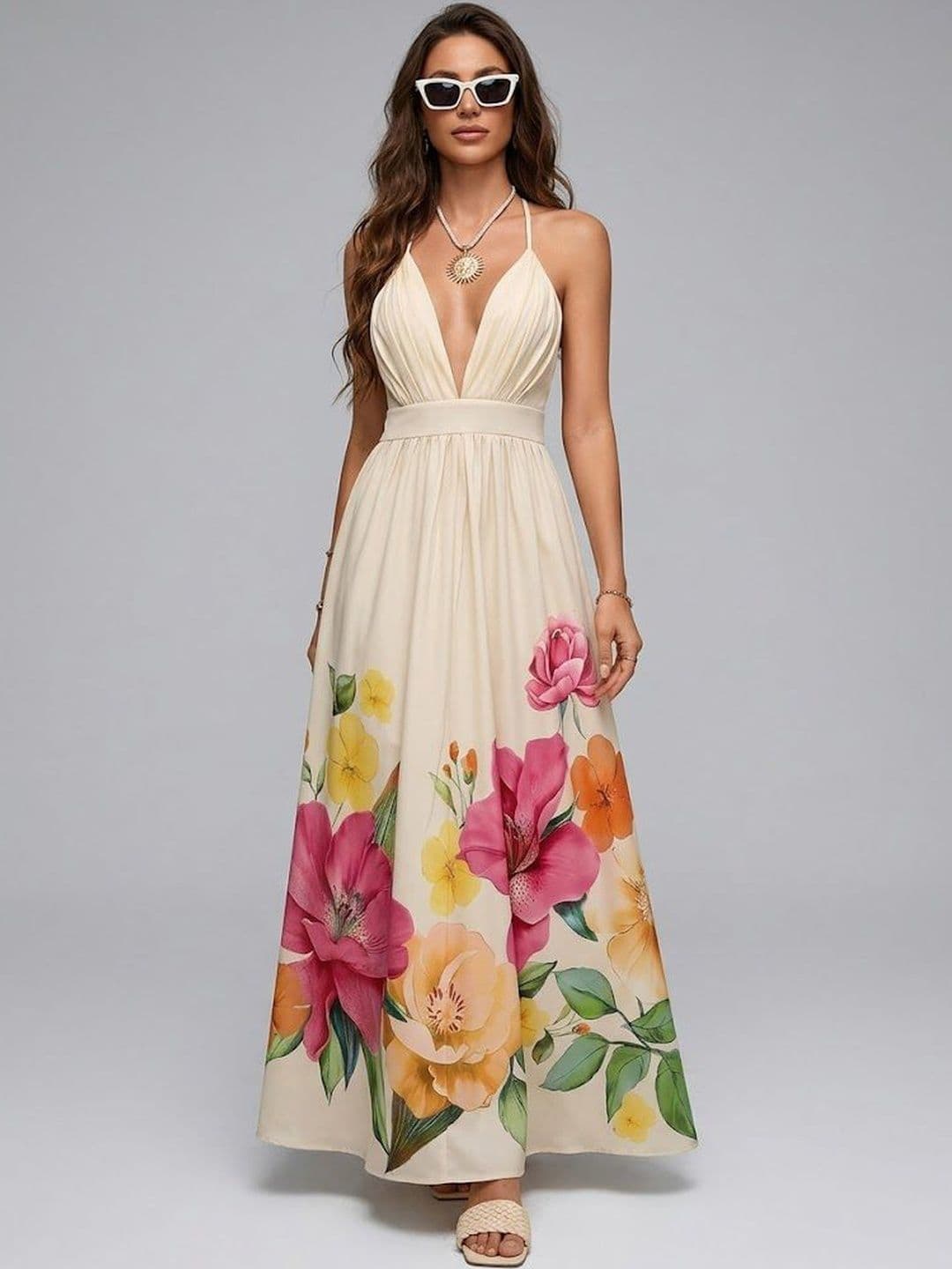 StyleCast x Revolte Floral Print Halter Neck Maxi Dress - view 1