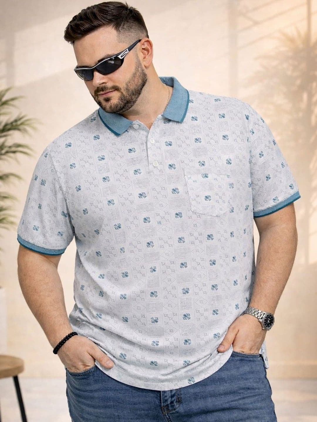 AUSTIVO Men Printed Polo Collar Pockets T-shirt - view 1