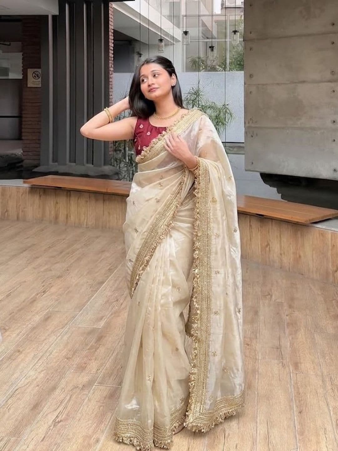 VRAGI Embellished Embroidered Satin Heavy Work Saree - view 1