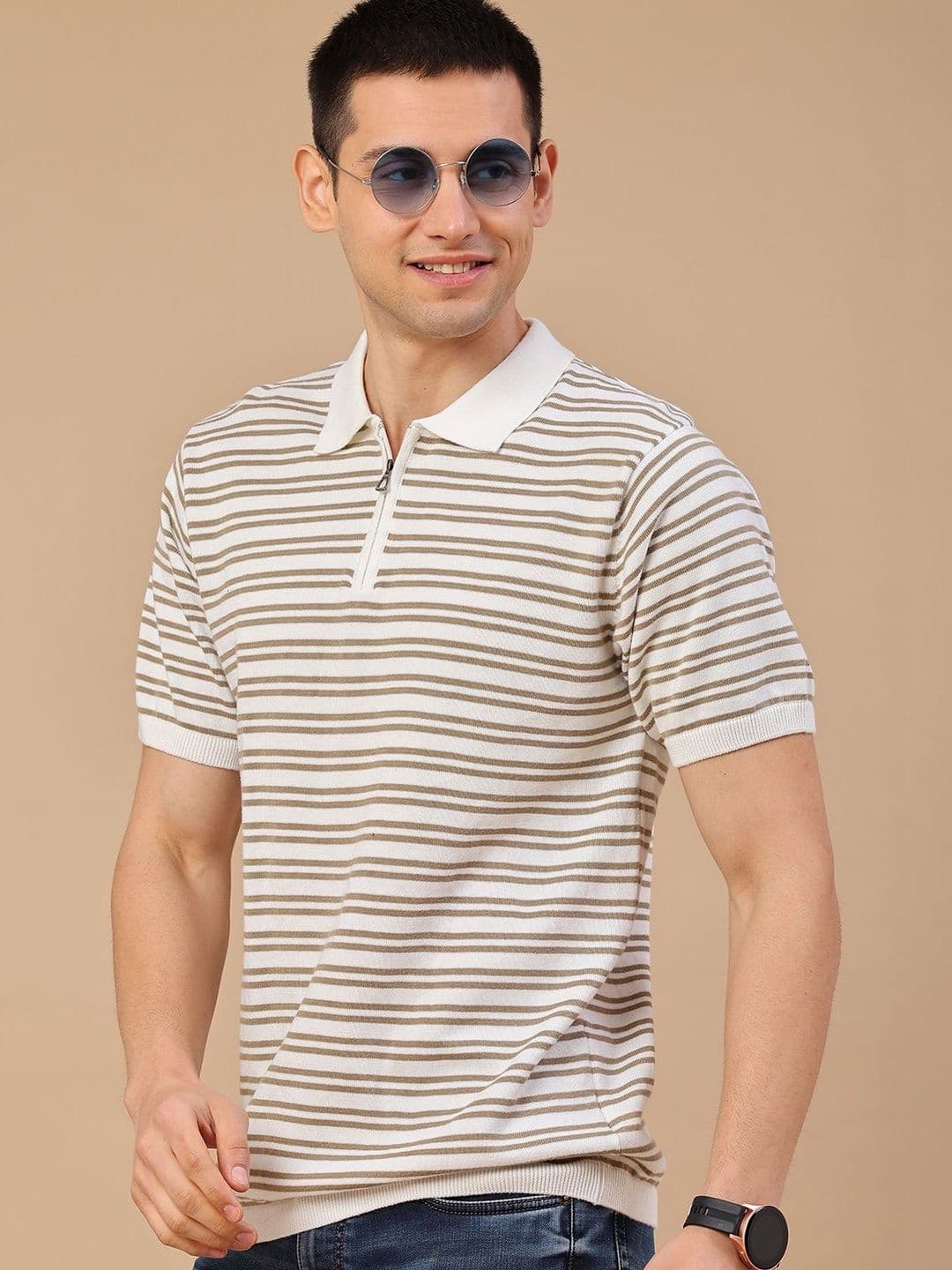 V-Mart Men Striped Polo Collar T-shirt - view 1
