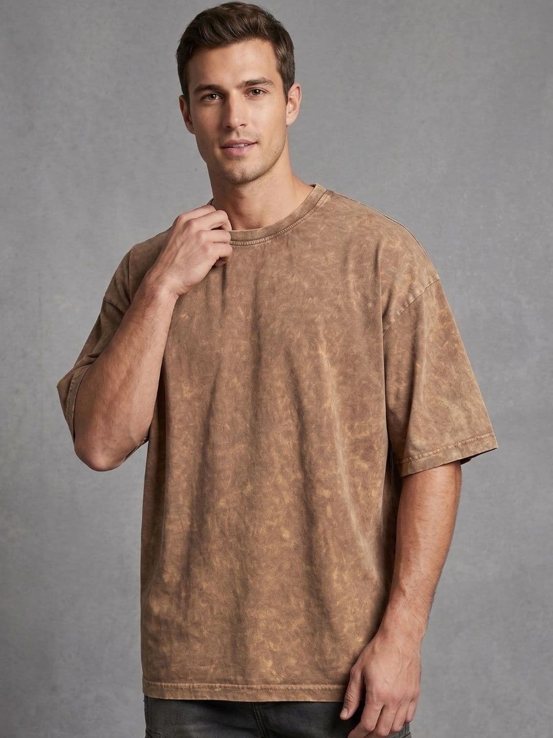 Cloth N code Men Solid Baggy Fit Acid Wash T-Shirt - view 1