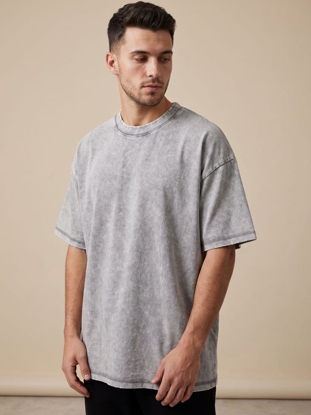 Cloth N code Men Solid Baggy Fit Acid Wash T-Shirt - view 1