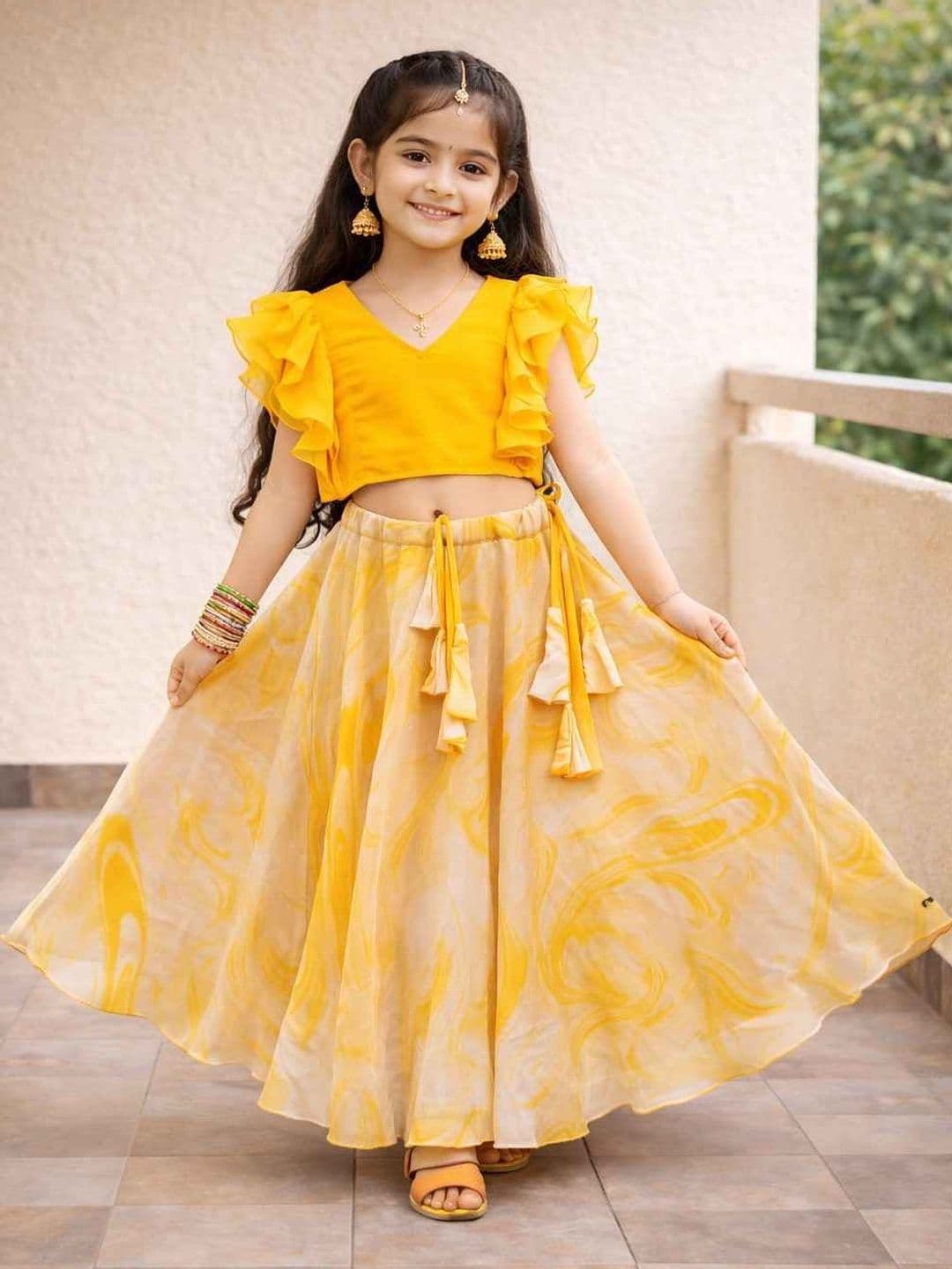 Sangria Girls Printed V-Neck Flared Lehenga Choli - view 1