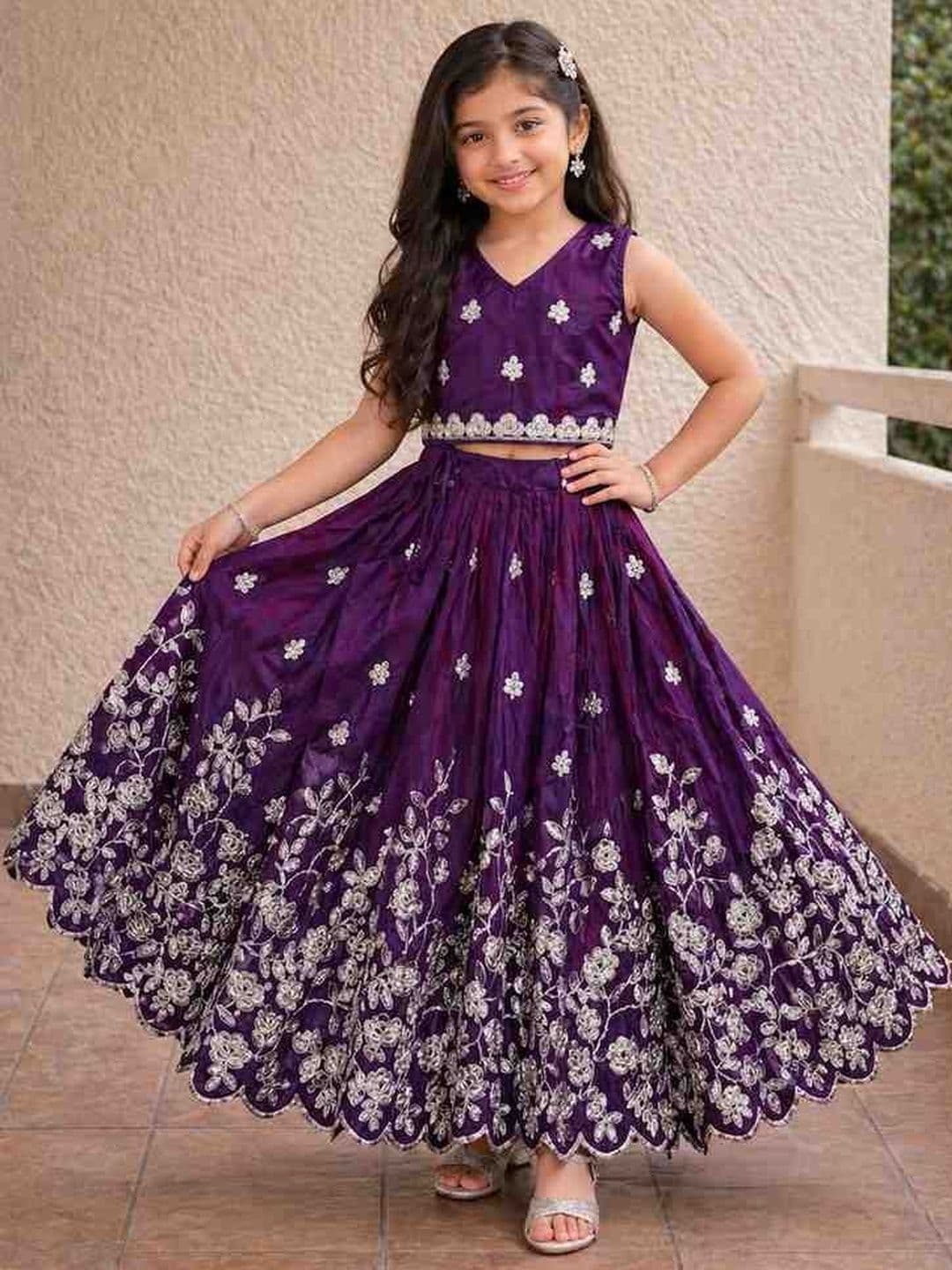 Sangria Embroidered V-Neck Flared Lehenga Choli - view 1