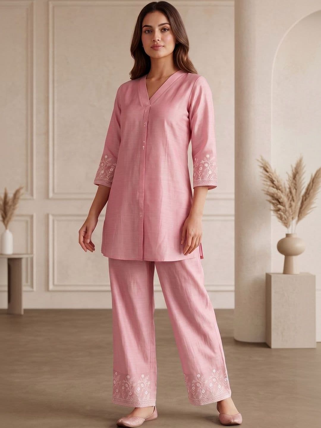 OLIVE SAGE Embroidered Tunic with Trousers - view 1