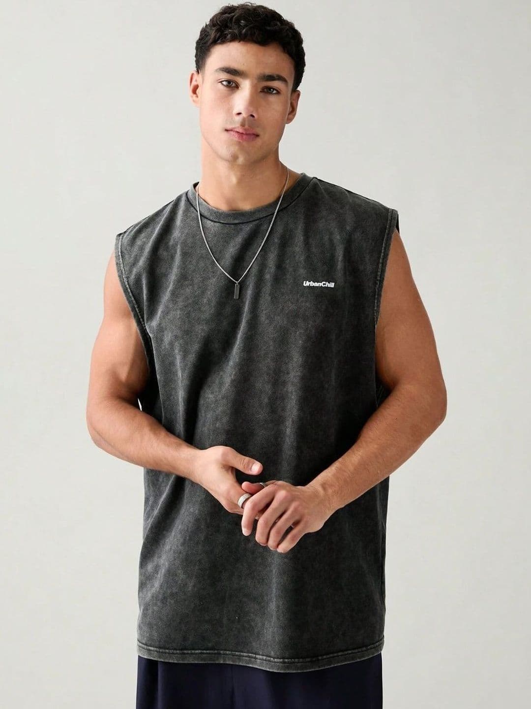 Cloth N code Men Printed Baggy Fit Acid Wash Typography Tank Top - view 1