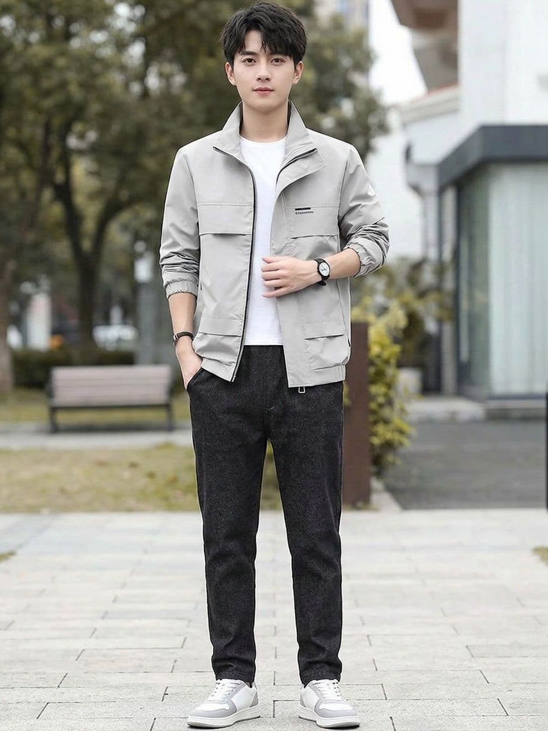 Moda Rapido Men Grey Long Sleeves Bomber Jacket - view 1