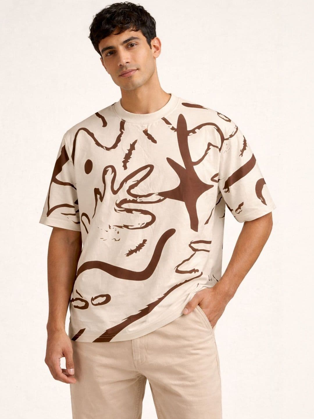 The Roadster Lifestyle Co Printed Pure Cotton Round Neck Relaxed Fit Tshirt - view 1