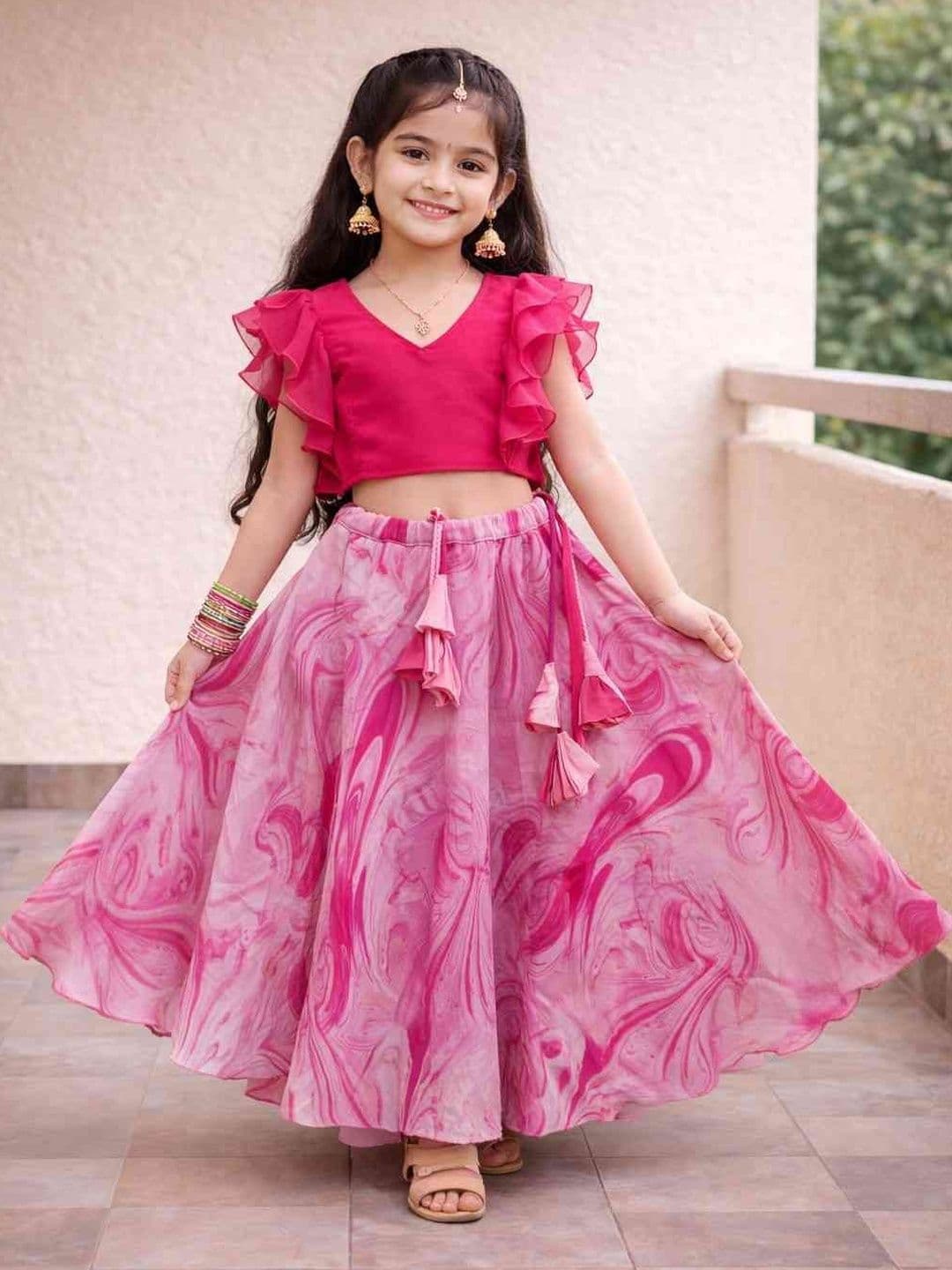 Sangria Printed Poly V-Neck Flared Lehenga Choli - view 1