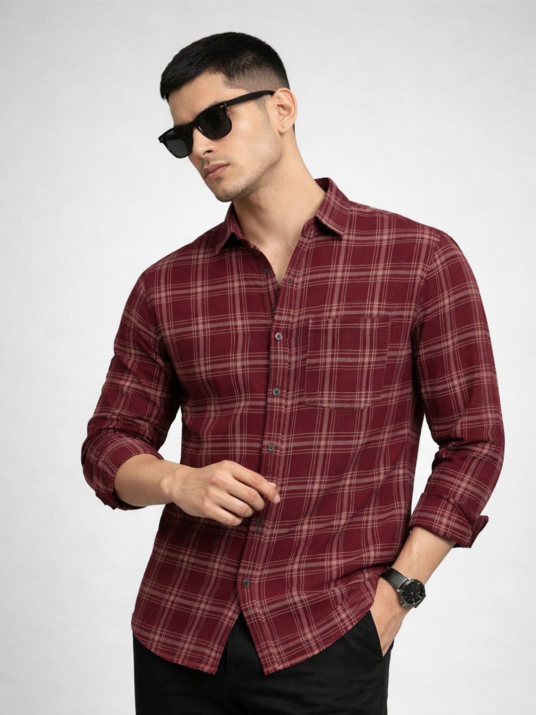 The Roadster Lifestyle Co Checked Spread Collar Slim Fit Shirt - view 1