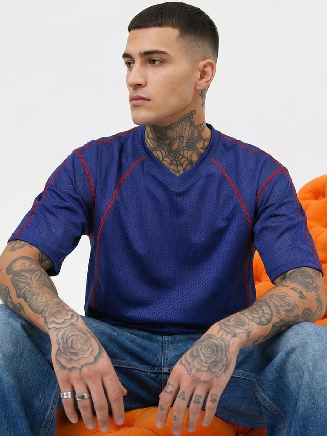 Bewakoof Air 1.0 Men's Blue Textured Oversized T-shirt - view 1