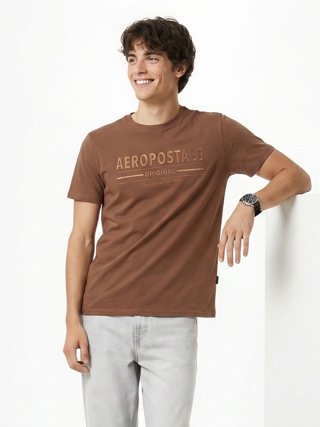 Aeropostale Brand Logo Embroidered Pure Cotton T-Shirt - view 1