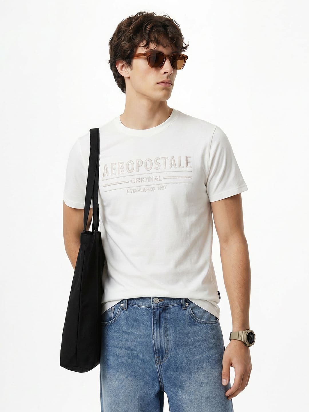 Aeropostale Brand Logo Embroidered Pure Cotton T-Shirt - view 1