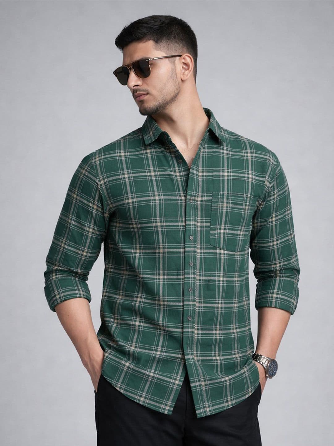 The Roadster Lifestyle Co Checked Spread Collar Slim Fit Shirt - view 1