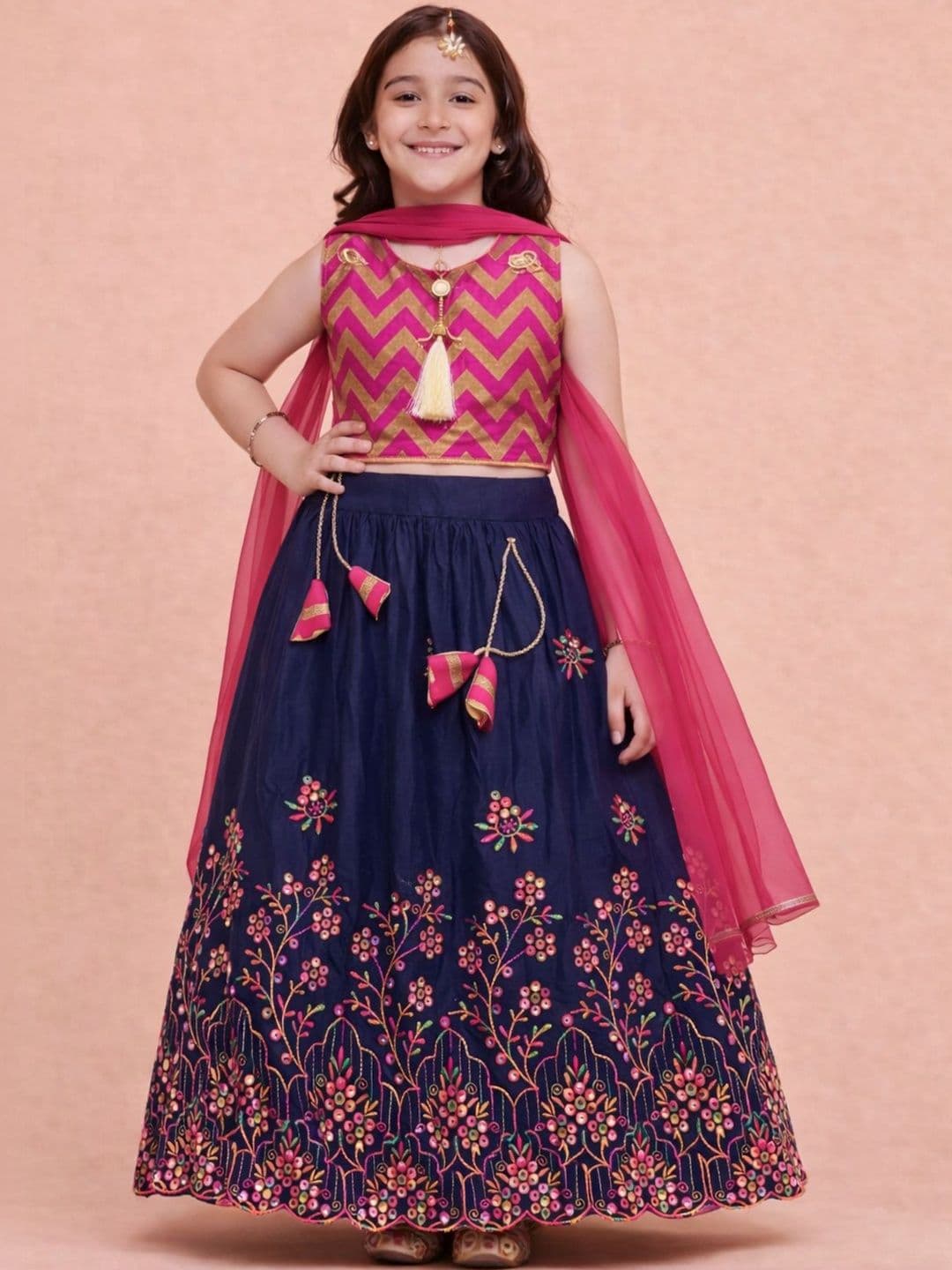 Sainur creation Girls Thread Work Ready to Wear Lehenga & Blouse With Dupatta - view 1