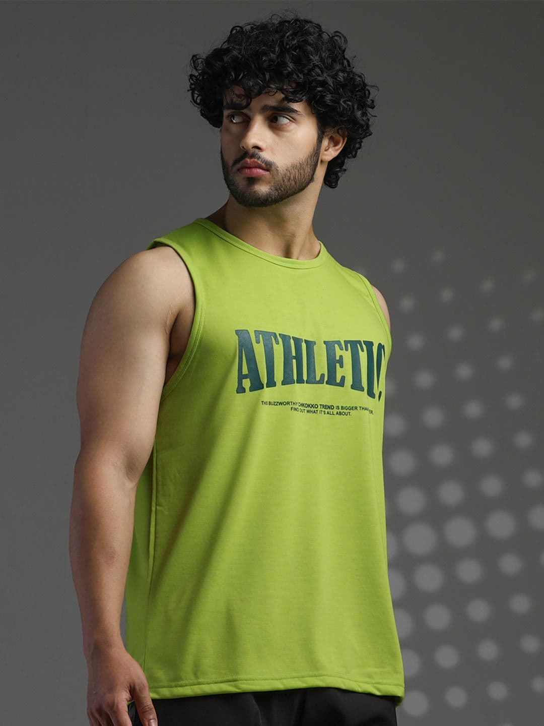 CHKOKKO Round Neck Sleeveless Typographic Printed Cotton Tank Tops - view 1