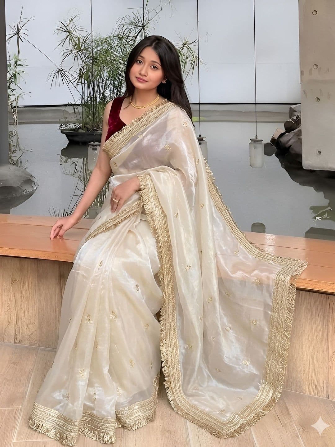 VRAGI Embellished Zari Satin Heavy Work Saree - view 1