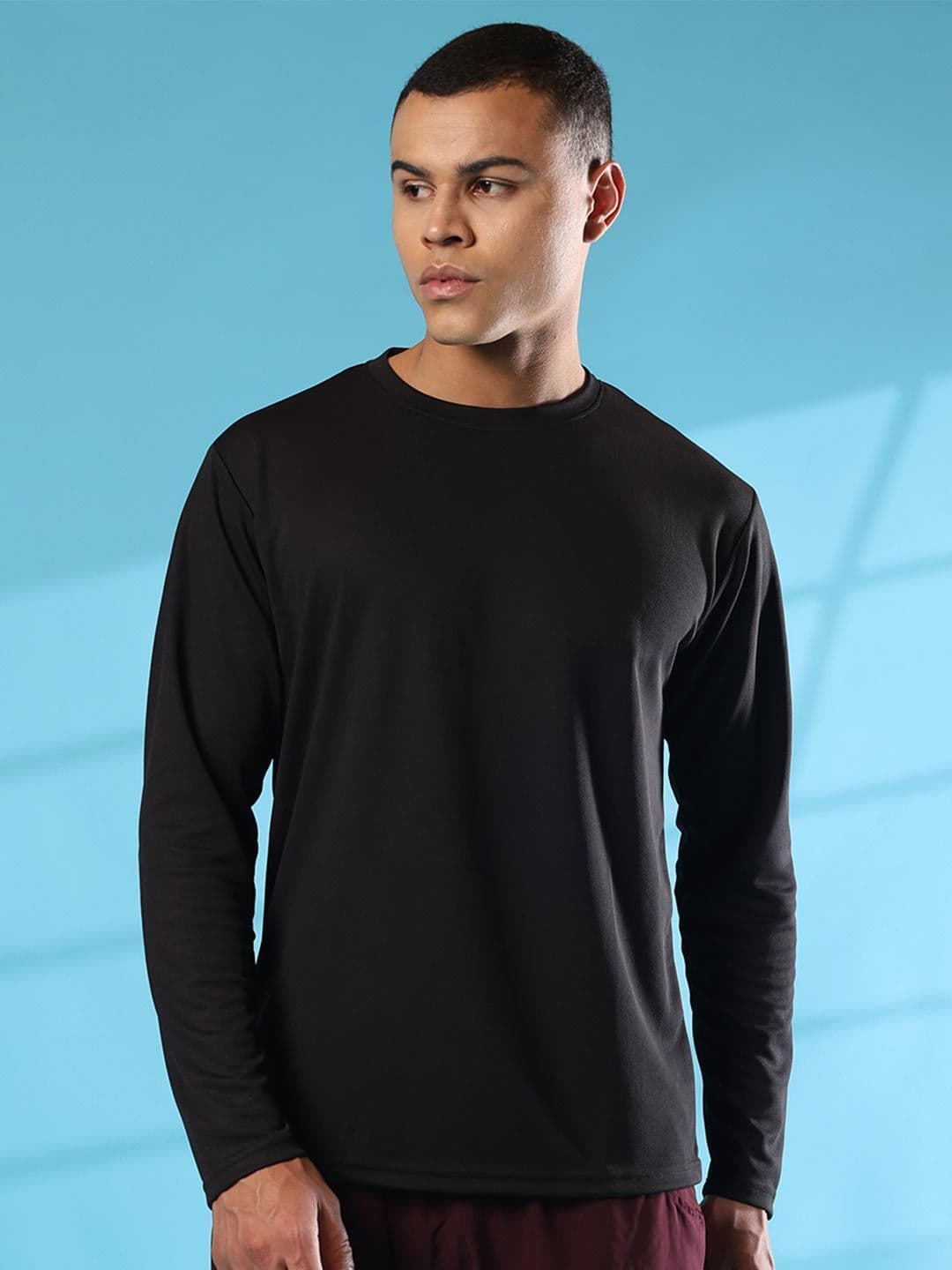 CHKOKKO Men Black Solid Round Neck Gym T-shirt - view 1