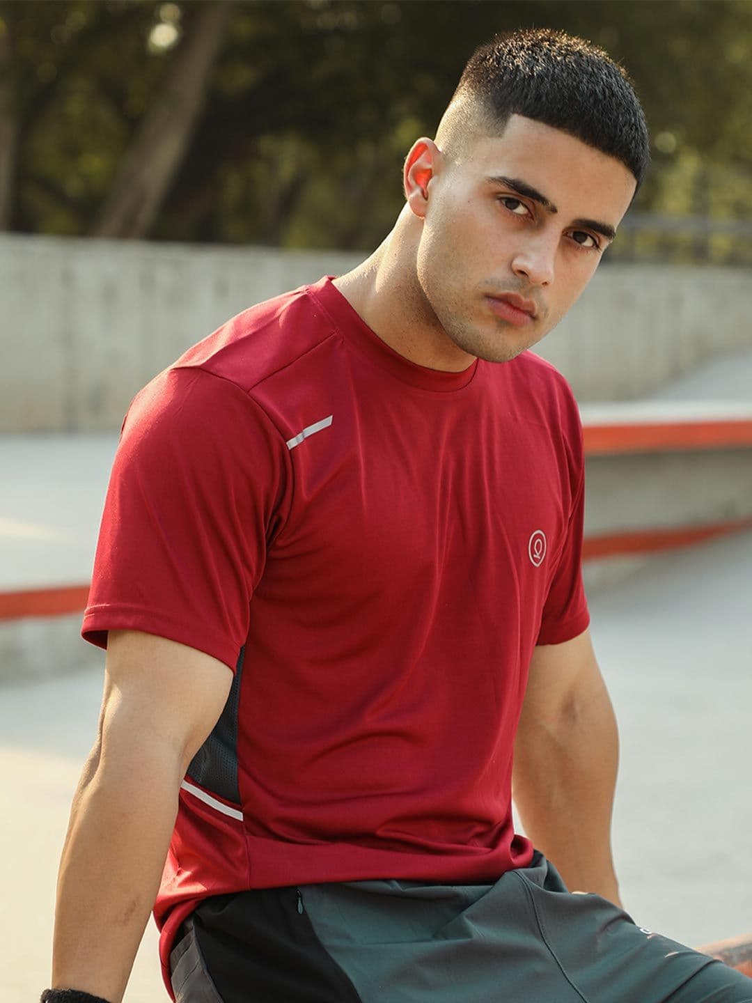 Chkokko Men Maroon Solid Dry-Fit Round Neck Gym T-shirt - view 1