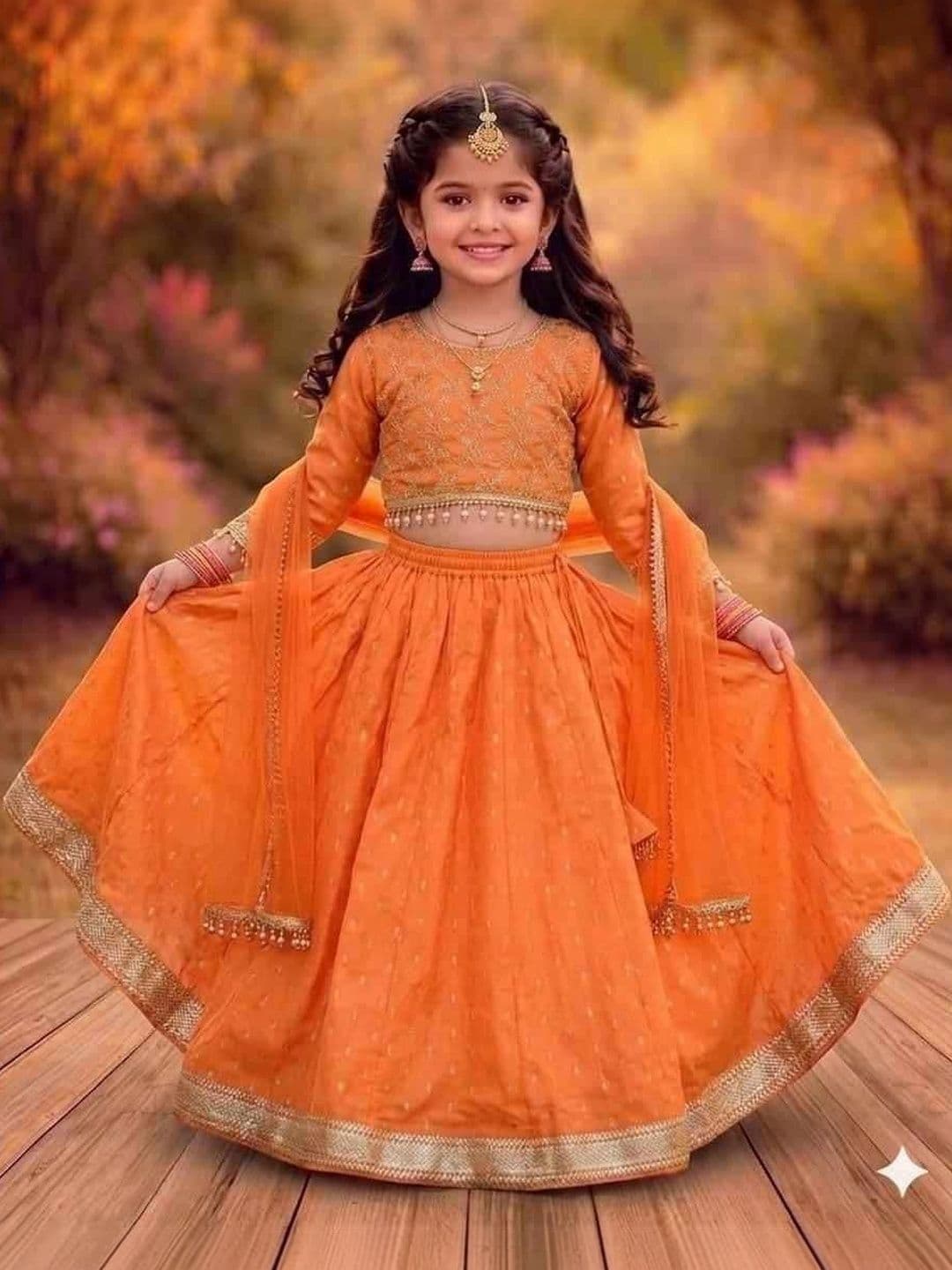 RJ ONLINE Girls Embroidered Sequinned Tie and Dye Ready to Wear Lehenga & Blouse With Dupatta - view 1