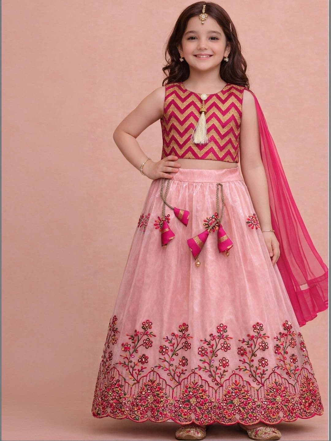 Sainur creation Girls Thread Work Semi-Stitched Lehenga & Blouse With Dupatta - view 1