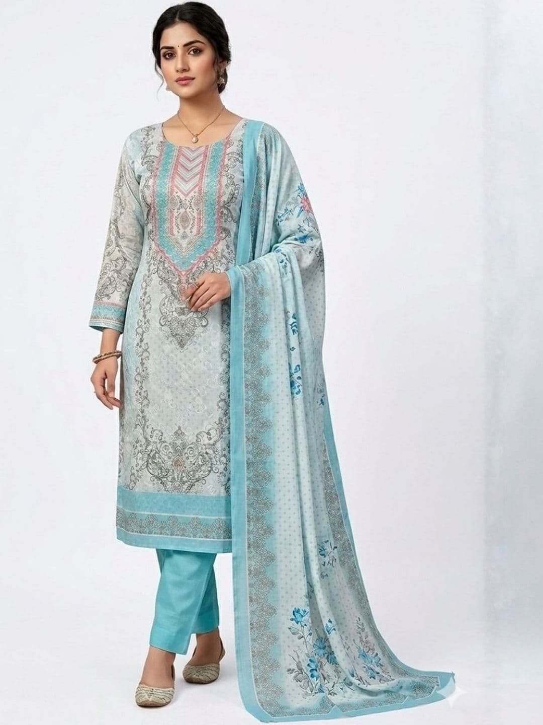KTI Printed Pure Cotton Unstitched Dress Material - view 1