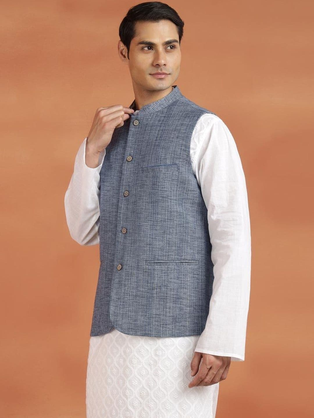Fabindia Woven Design Pure Cotton Woven Nehru Jackets - view 1