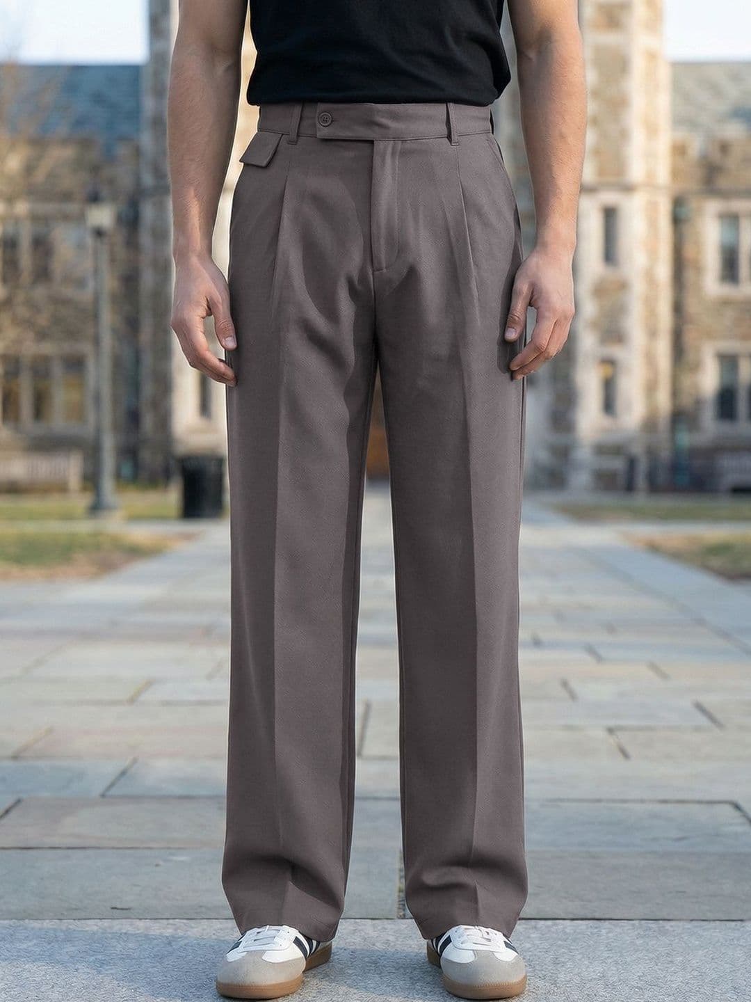 Bewakoof Men's Dark Grey Loose Fit Korean Pants - view 1