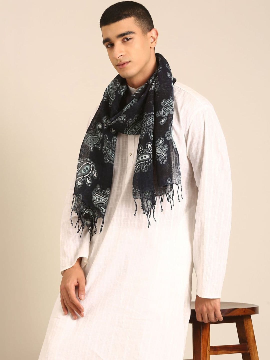 Linen Club Unisex Printed Pure Linen Stole - view 1