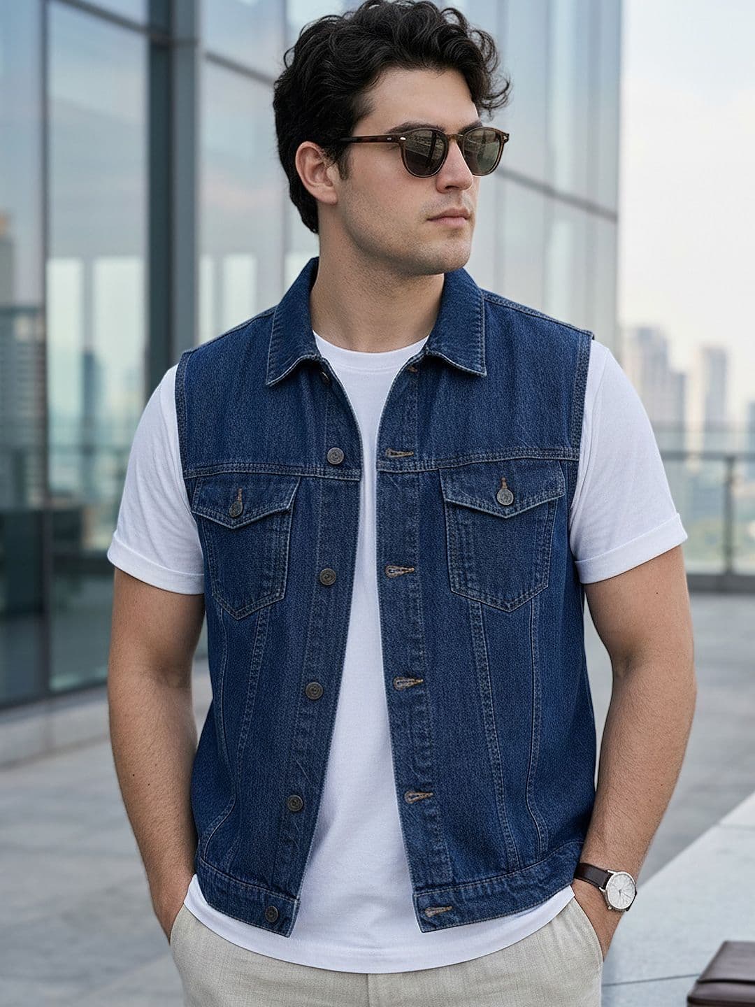 Urbano Fashion Men Regular Fit Washed Sleeveless Denim Jacket - view 1