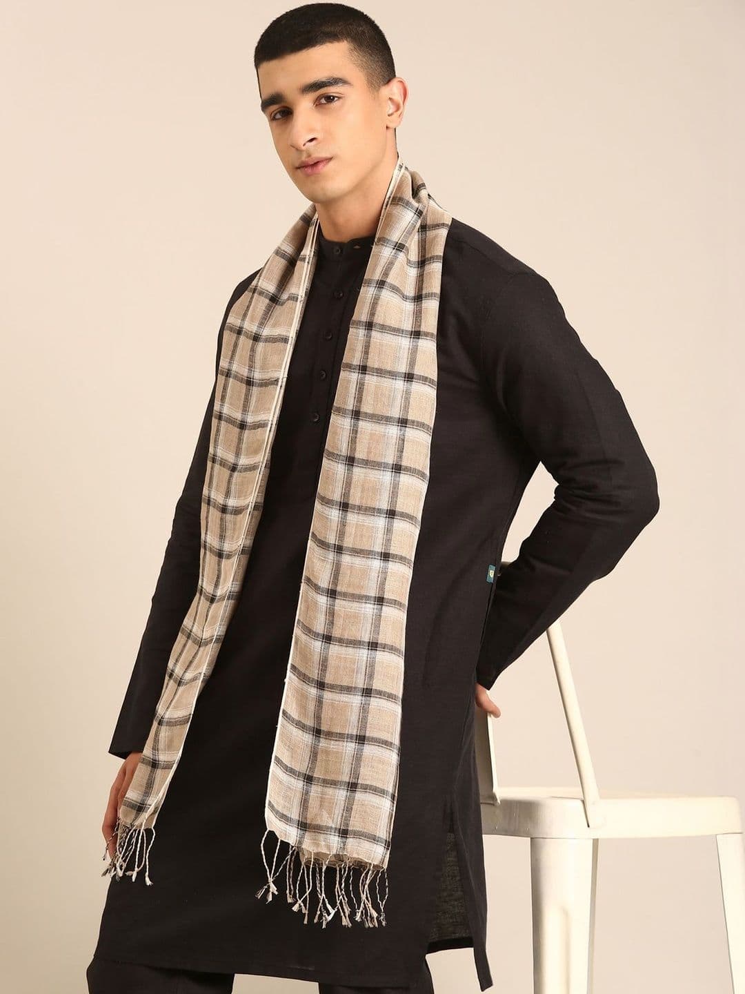 Linen Club Unisex Pure Linen Checked Stole - view 1