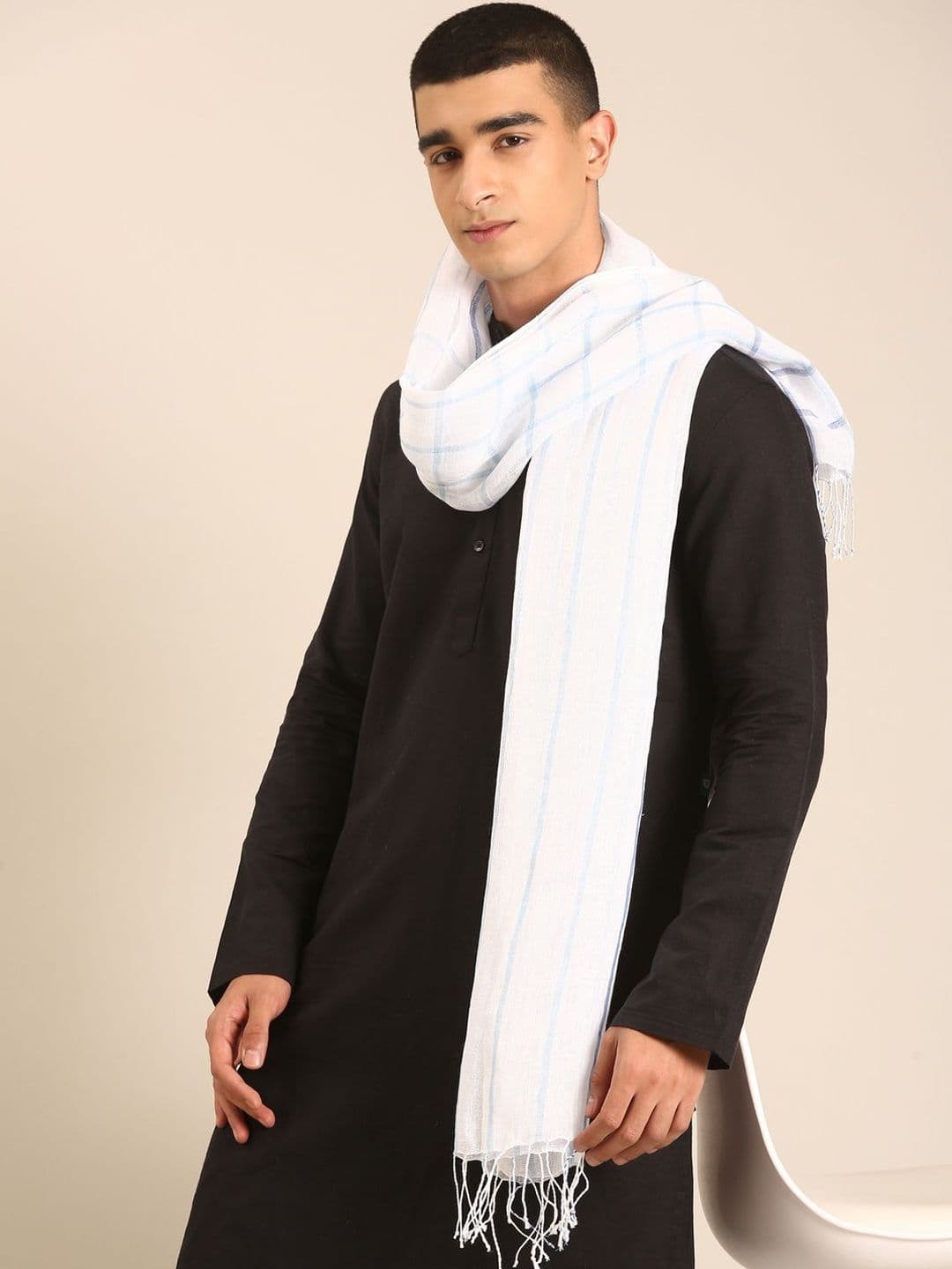 Linen Club Unisex Pure Linen Checked Stole - view 1
