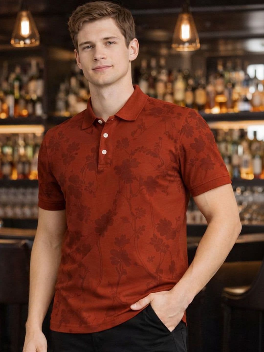 RELANE Men Printed Polo Collar T-shirt - view 1