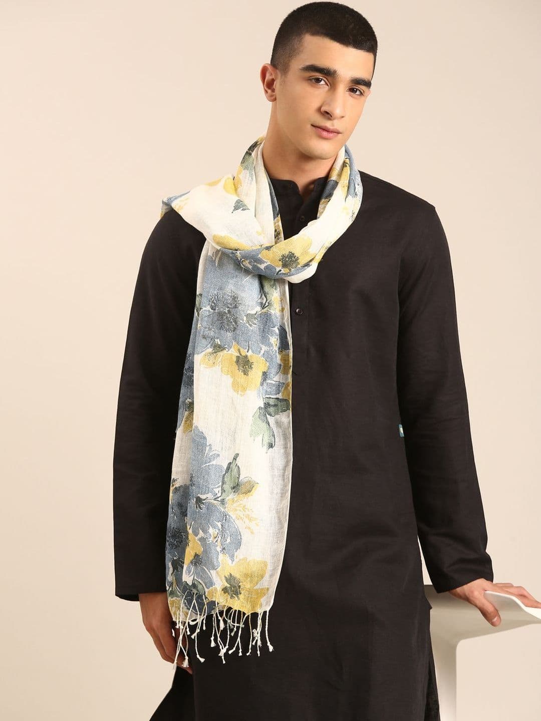 Linen Club Unisex Printed Pure Linen Stole - view 1