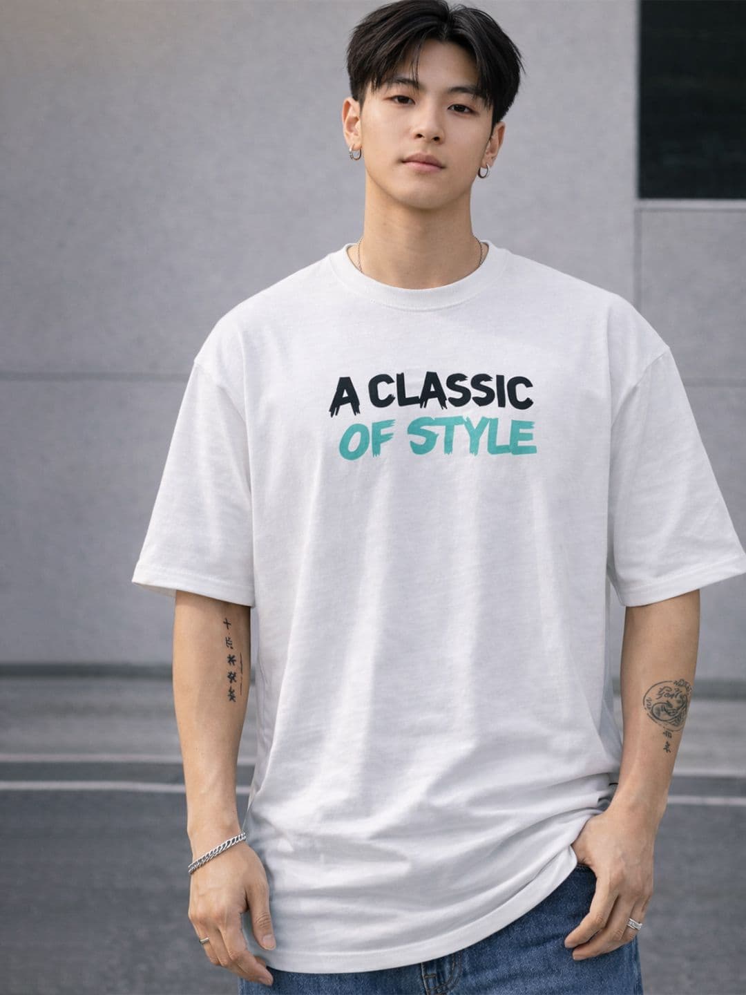 MACK JONNEY Typography Printed Round Neck Cotton Oversized Tshirt - view 1
