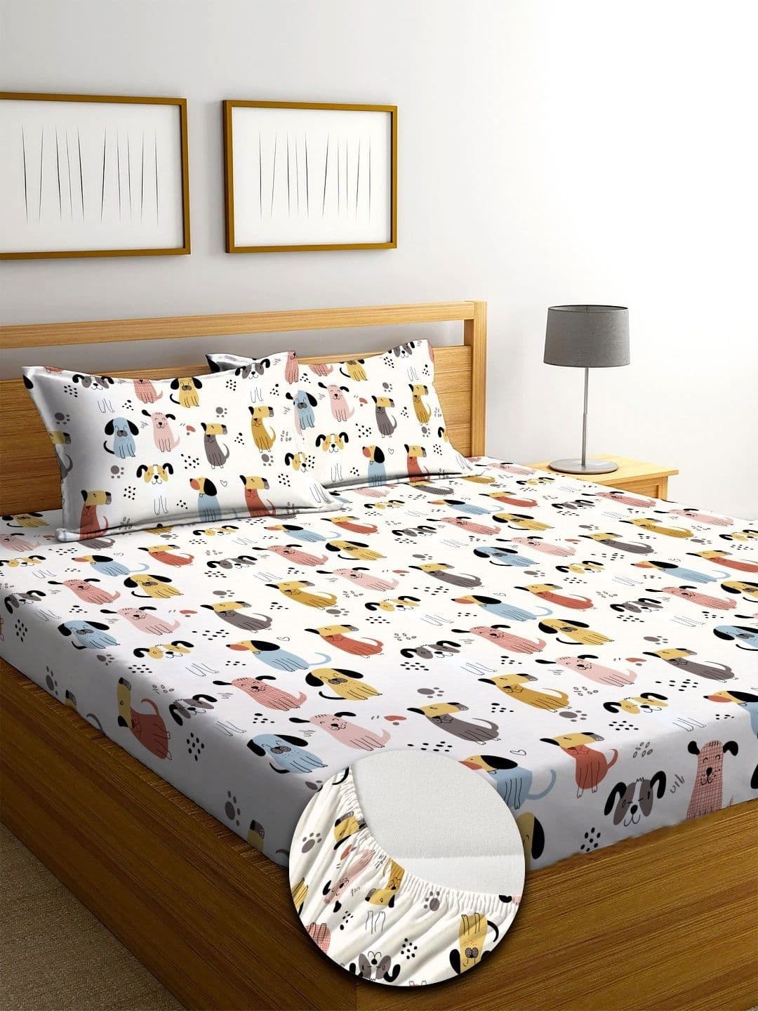 yutera White Conversational 210 TC Bedsheet with 2 Pillow Covers - view 1