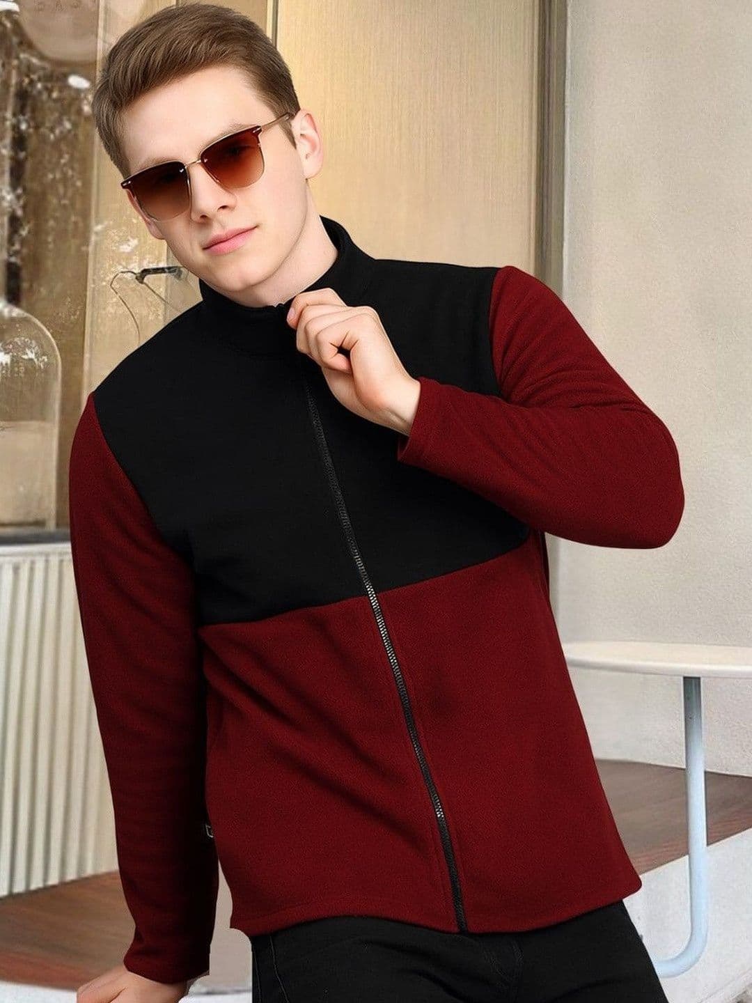 HERE&NOW Men Colourblocked Fleece Bomber Jacket - view 1