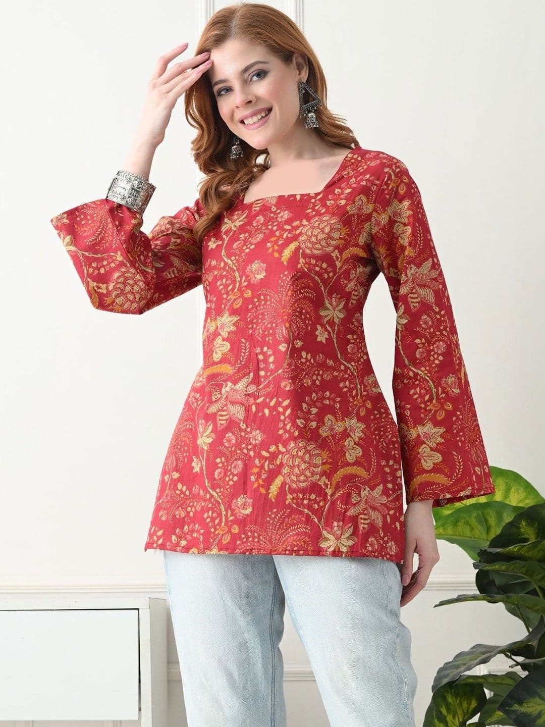 KJFAB Floral Printed Square Neck Pure Cotton Kurti - view 1