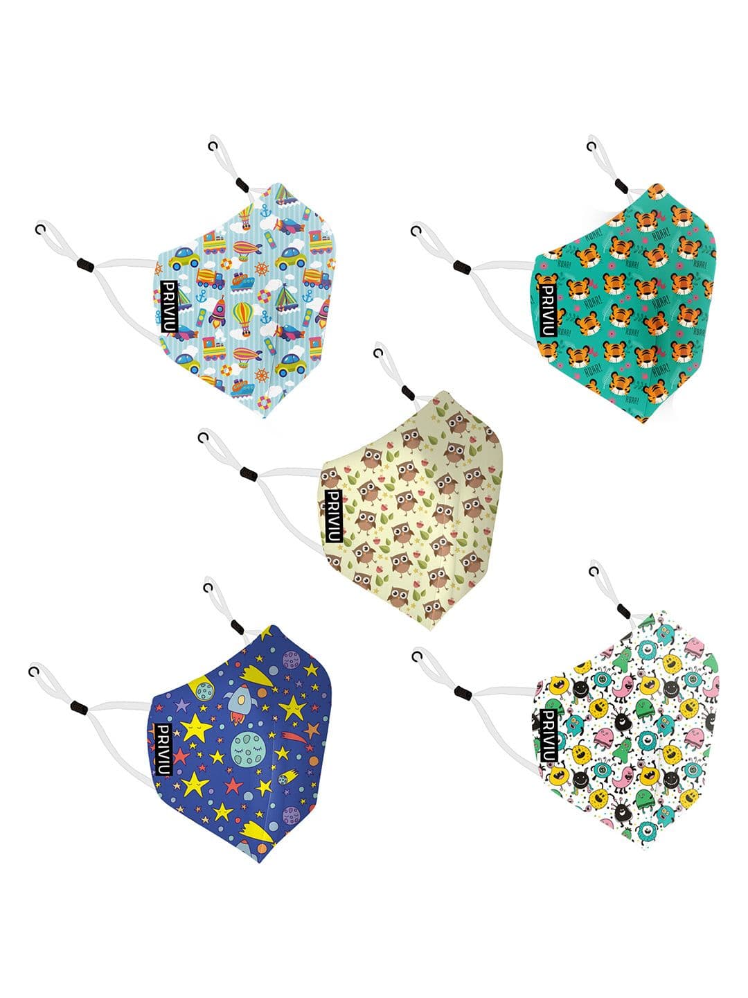 PRIVIU Kids Unisex Set of 5 Multicoloured Reusable 4-Ply Protective Outdoor Masks - view 1