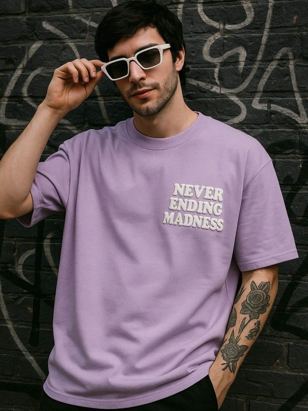 LazyGreg Men Oversized Typography Printed Cotton T-shirt - view 1