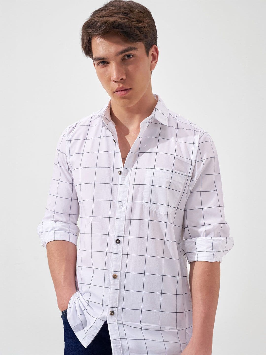 HIGHLANDER Men White & Blue Slim Fit Checked Casual Shirt - view 1