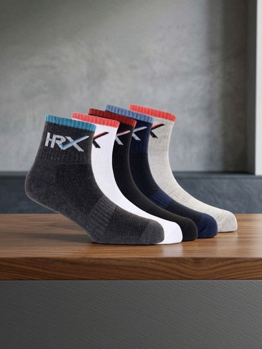 HRX by Hrithik Roshan Men Pack of 5 Cotton Blend Colourblocked Ankle Length Socks - view 1