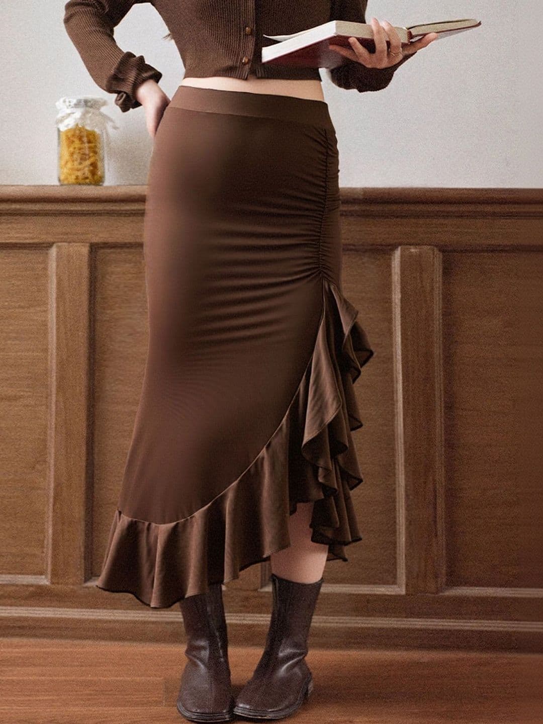 StyleCast Women Ruched Midi Trumpet Skirt - view 1