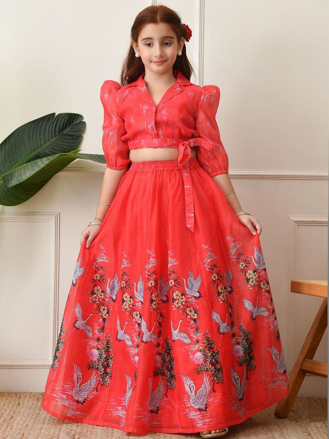 House of Pataudi Swan Printed V-Neck Lehenga With Choli & Dupatta - view 1