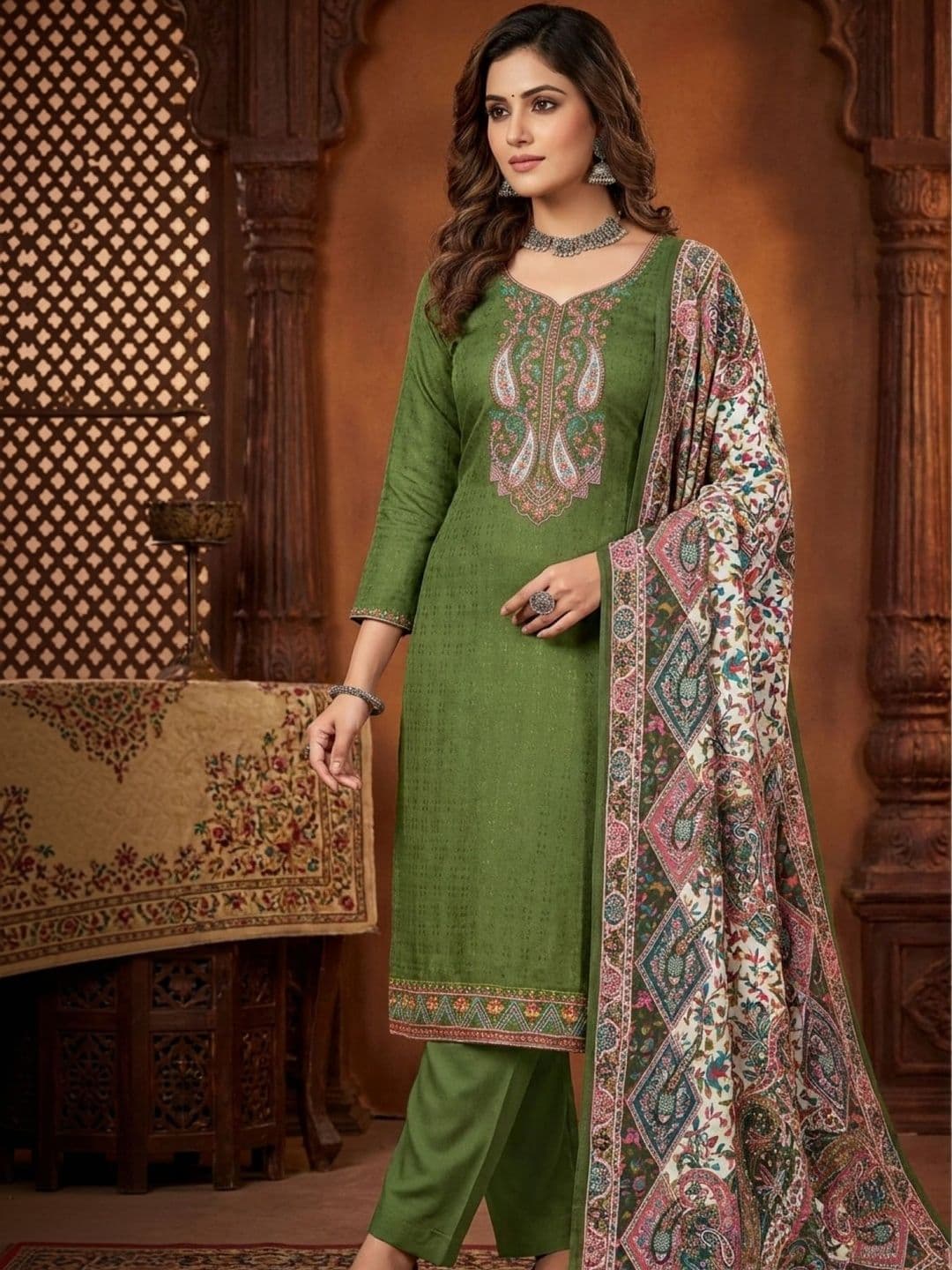 Rosaniya Embroidered Unstitched Dress Material - view 1