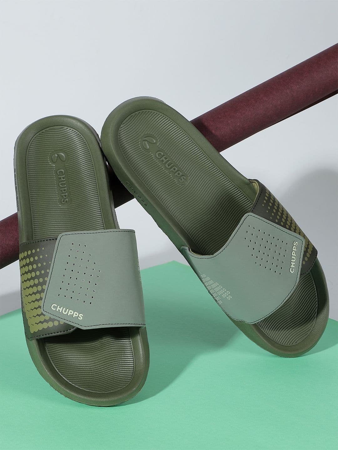 CHUPPS Men Olive Offset Powergrip Orthopedic Sliders - view 1