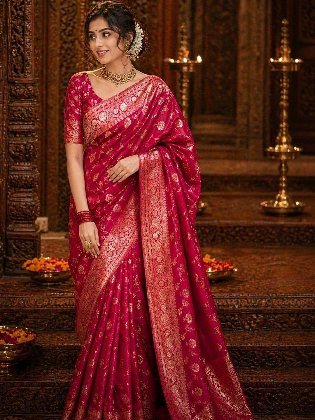 Lookmark Woven Design Zari Silk Blend Heavy Work Banarasi Saree - view 1