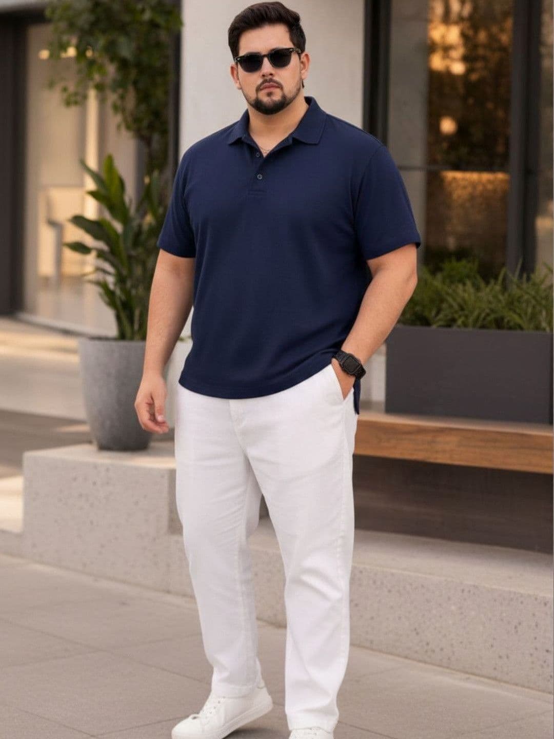 Sztori Men Plus Size Solid Navy Blue Cotton Polo Collar Half Sleeve Regular Fit T-Shirt - view 1